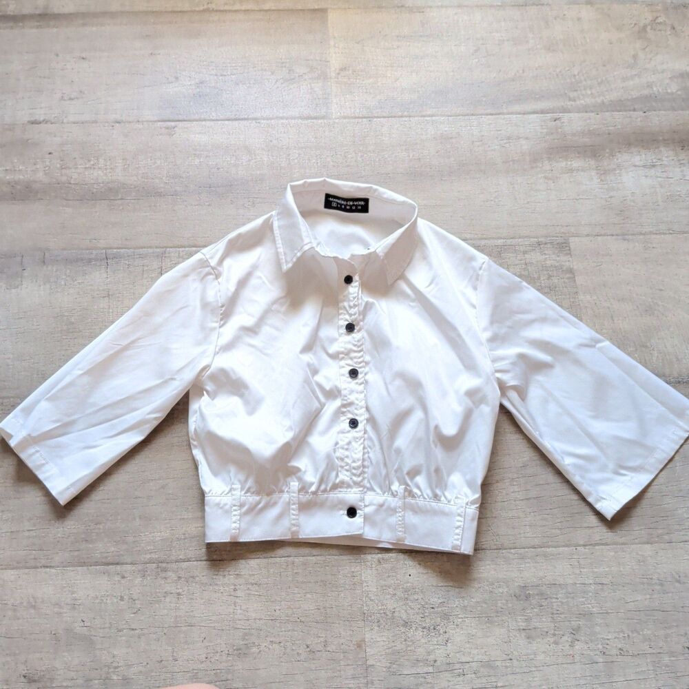 Manière De Voir Women's White Cropped Button-Up Shirt, 100% Polyester, Size 4